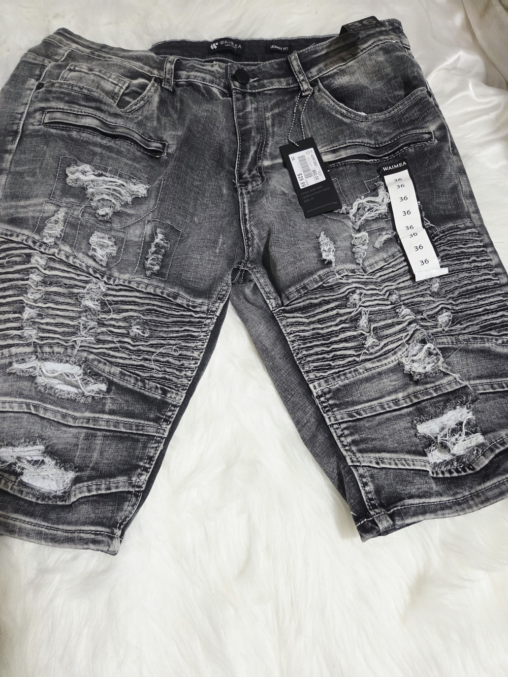 Waimea Slim Fit Distressed Black Men's Jeans Shorts